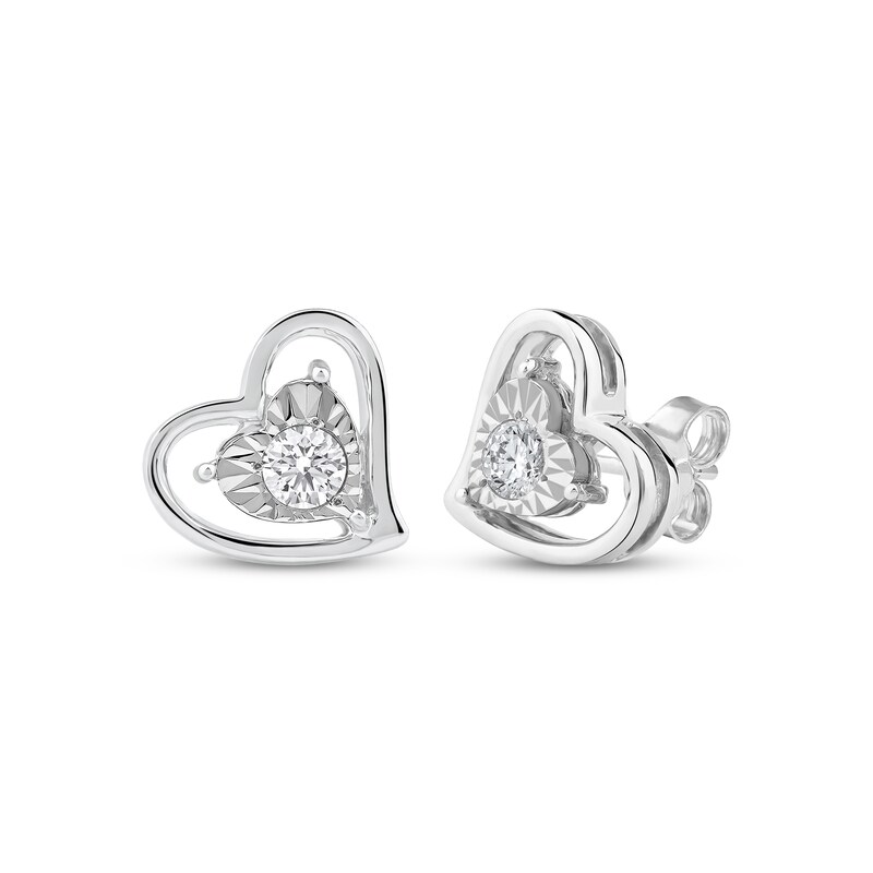 Main Image 1 of Radiant Reflections Diamond Solitaire Heart Stud Earrings 1/4 ct tw 10K White Gold (I/I3)