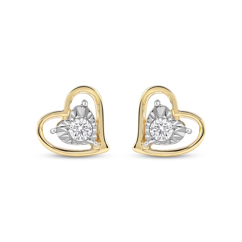 Main Image 2 of Radiant Reflections Diamond Solitaire Heart Stud Earrings 1/4 ct tw 10K Yellow Gold (I/I3)