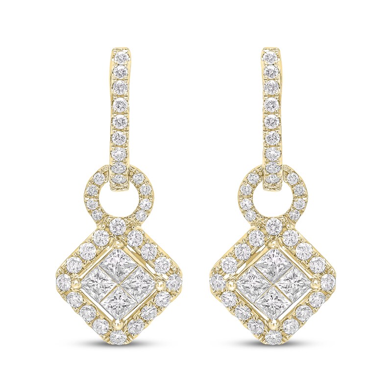 Main Image 2 of Princess-Cut Diamond Quad Doorknocker Hoop Earrings 1-1/2 ct tw 14K Yellow Gold