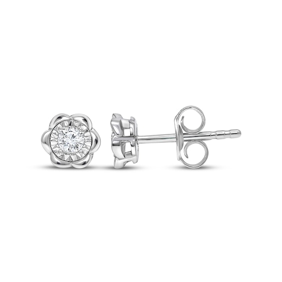 Round-Cut Diamond Solitaire Flower Earrings 1/ ct tw 10K White Gold (J/I3