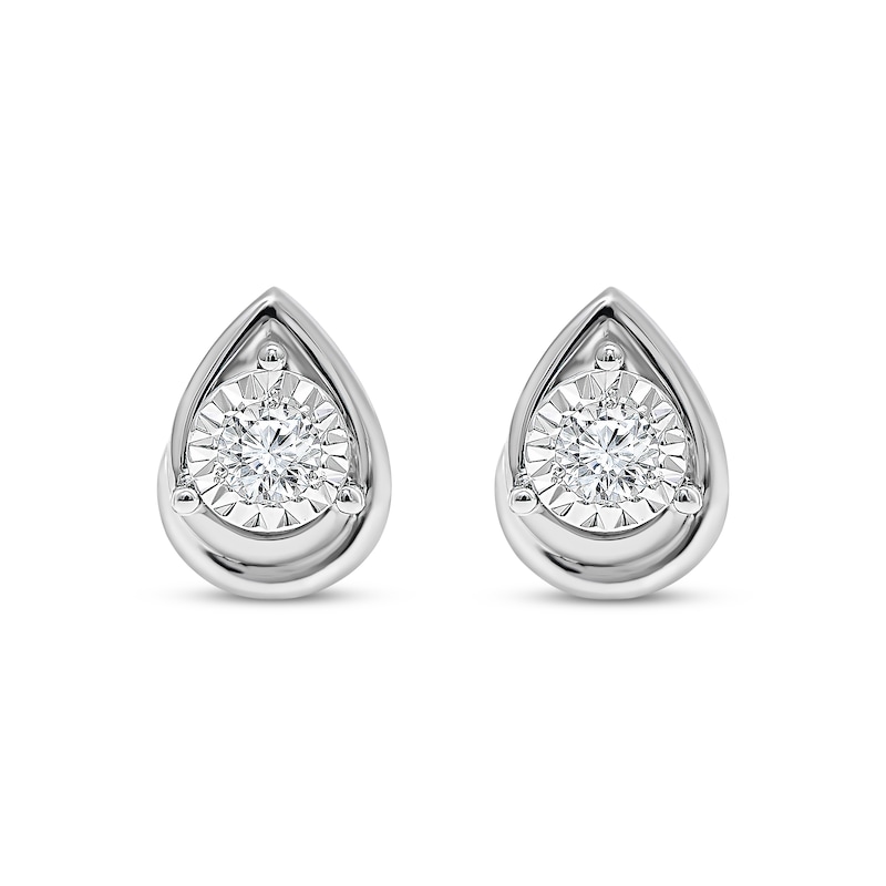 Main Image 2 of Radiant Reflections Round-Cut Diamond Solitaire Pear Frame Stud Earrings 1/4 ct tw 10K White Gold (J/I3)