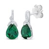 Thumbnail Image 1 of Pear-Shaped Lab-Created Emerald & White Lab-Created Sapphire Drop Earrings Sterling Silver