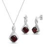 Thumbnail Image 1 of Cushion-Cut Garnet & White Lab-Created Sapphire Necklace & Earrings Gift Set Sterling Silver