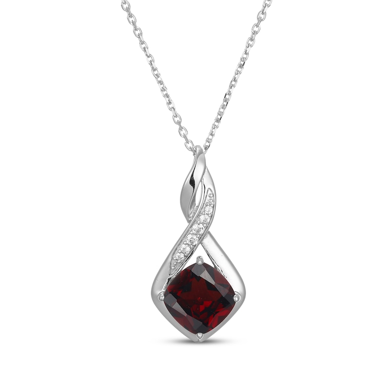Main Image 2 of Cushion-Cut Garnet & White Lab-Created Sapphire Necklace & Earrings Gift Set Sterling Silver