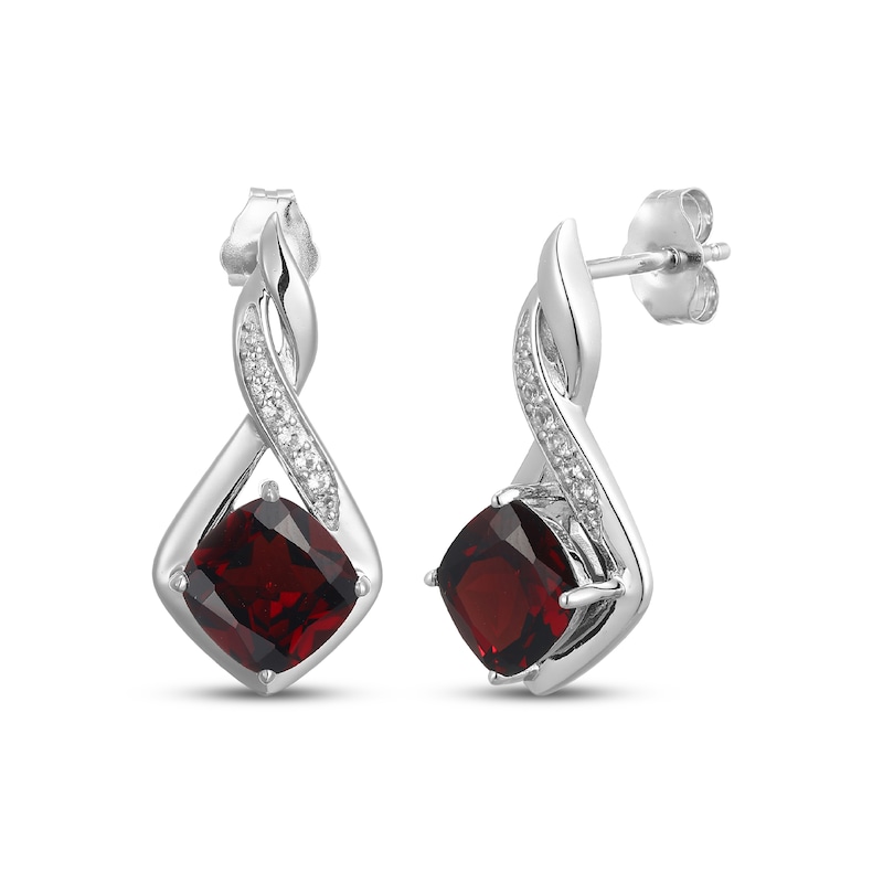 Main Image 3 of Cushion-Cut Garnet & White Lab-Created Sapphire Necklace & Earrings Gift Set Sterling Silver