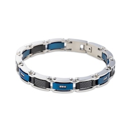 KAY Lab-Grown Diamonds Men's Link Bracelet 1/6 ct tw Black & Blue Ion-Plated Stainless Steel 8.5&quot;