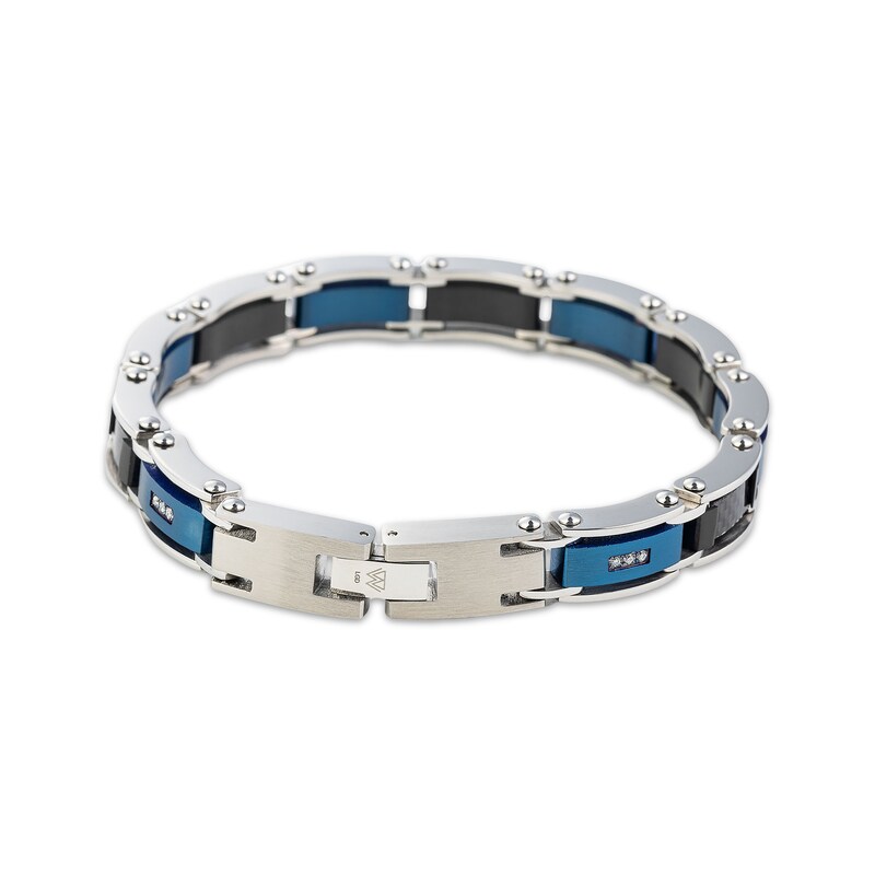 Main Image 2 of KAY Lab-Grown Diamonds Men's Link Bracelet 1/6 ct tw Black & Blue Ion-Plated Stainless Steel 8.5"