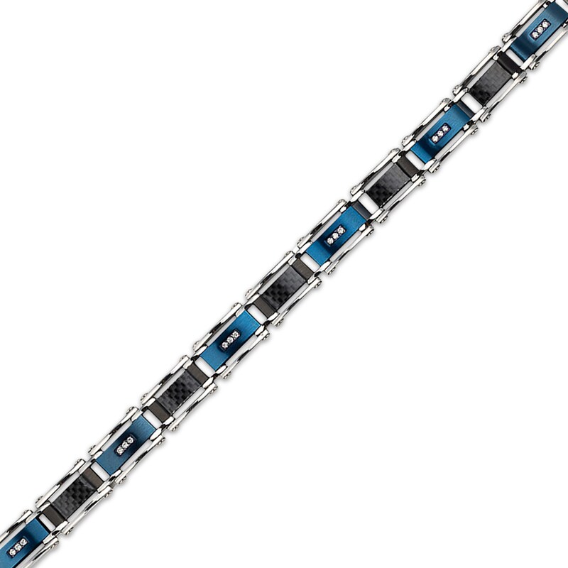 Main Image 3 of KAY Lab-Grown Diamonds Men's Link Bracelet 1/6 ct tw Black & Blue Ion-Plated Stainless Steel 8.5"