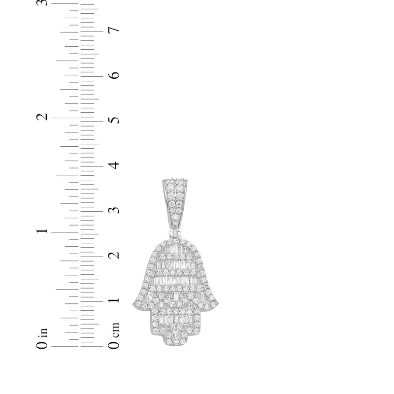 Main Image 4 of Round & Baguette-Cut Diamond Hamsa Necklace Charm 1-1/2 ct tw Sterling Silver