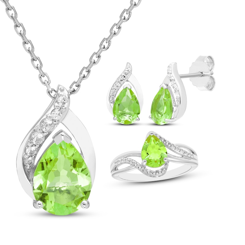 Main Image 1 of Pear-Shaped Peridot & White Lab-Created Sapphire Gift Set Sterling Silver