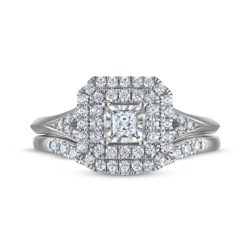 Main Image 3 of Adore Princess-Cut Cushion Double-Halo Bridal Set 1/2 ct tw 10K White Gold