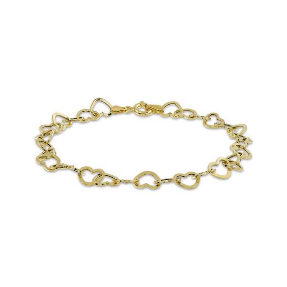 Heart Chain Bracelet Solid 10K Yellow Gold 7.5"