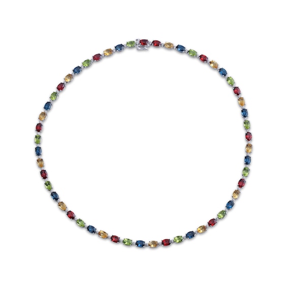 Oval-Cut Garnet, Peridot, London Blue Topaz, Citrine & White Sapphire Necklace Sterling Silver 20"