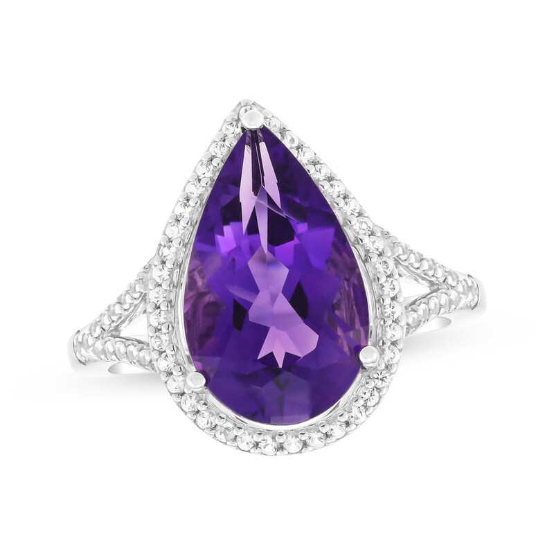 Main Image 1 of Pear-Shaped Amethyst & White Topaz Ring 10K White Gold