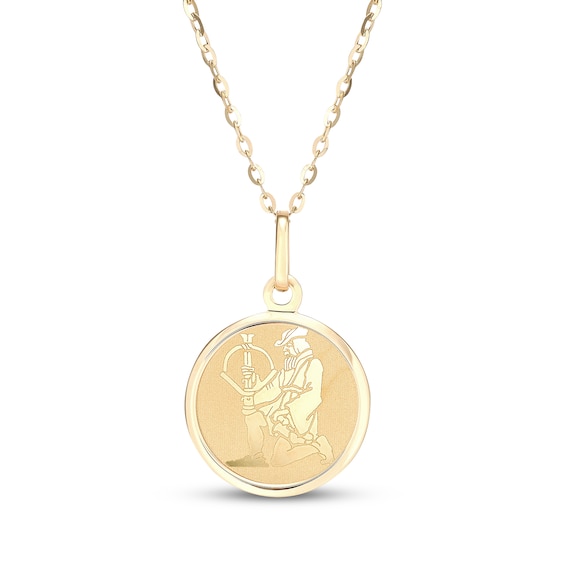 Zodiac Sagittarius Medallion Necklace 14K Yellow Gold 18"