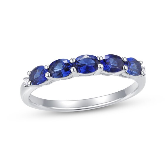 Oval-Cut Blue Lab-Created Sapphire & White Lab-Created Sapphire Ring Sterling Silver