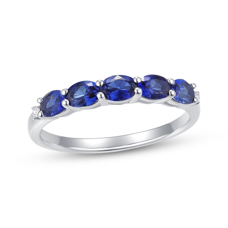 Main Image 1 of Oval-Cut Blue Lab-Created Sapphire & White Lab-Created Sapphire Ring Sterling Silver