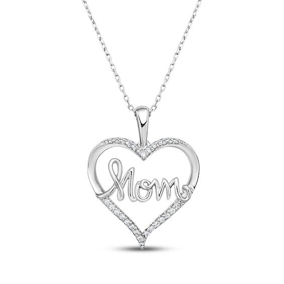 Diamond "Mom" Heart Necklace 1/10 ct tw Sterling Silver