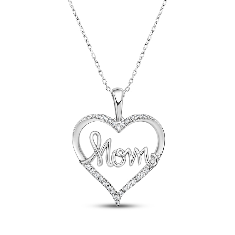 Main Image 1 of Diamond "Mom" Heart Necklace 1/10 ct tw Sterling Silver