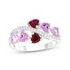 Thumbnail Image 1 of Heart-Shaped Lab-Created Ruby, Pink & White Lab-Created Sapphire Ring Sterling Silver