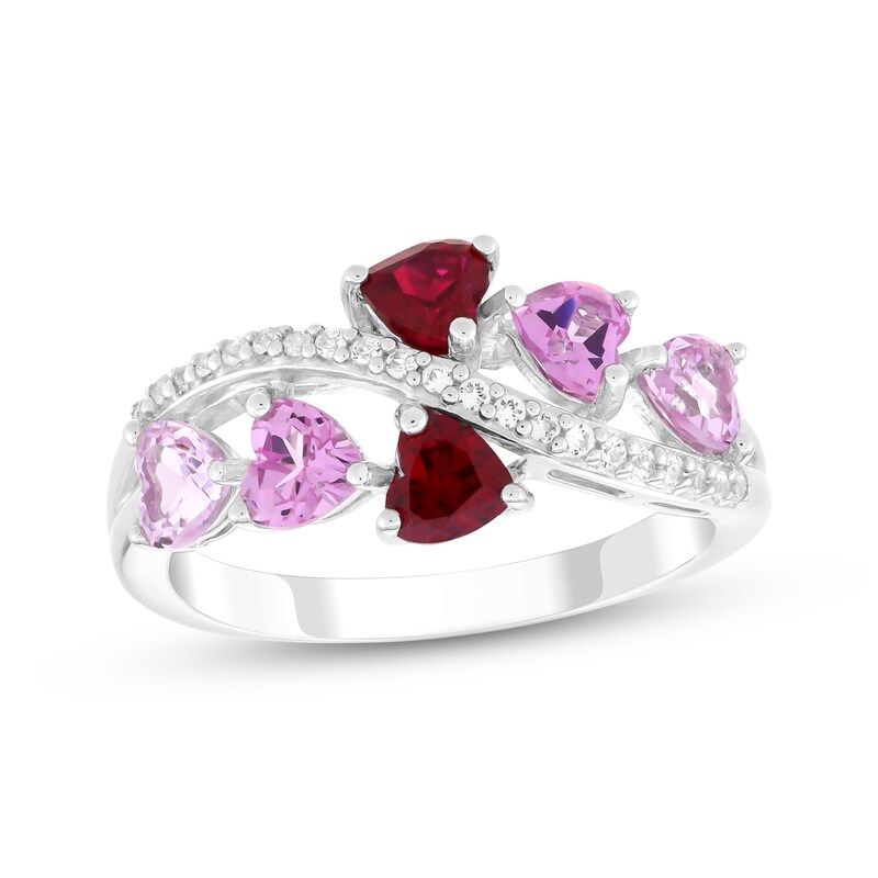 Main Image 1 of Heart-Shaped Lab-Created Ruby, Pink & White Lab-Created Sapphire Ring Sterling Silver
