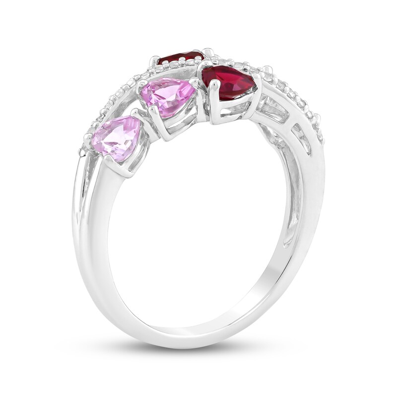 Main Image 2 of Heart-Shaped Lab-Created Ruby, Pink & White Lab-Created Sapphire Ring Sterling Silver