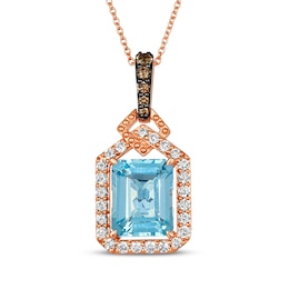 Le Vian Emerald-Cut Blue Topaz Necklace 1/2 ct tw Diamonds 14K Strawberry Gold 20&quot;