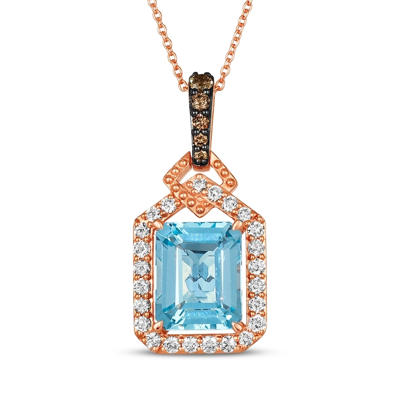 Main Image 1 of Le Vian Emerald-Cut Blue Topaz Necklace 1/2 ct tw Diamonds 14K Strawberry Gold 20"