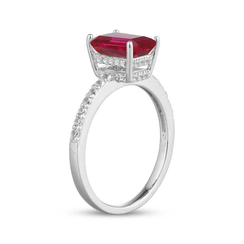 Main Image 2 of Emerald-Cut Lab-Created Ruby & White Lab-Created Sapphire Hidden Halo Ring Sterling Silver