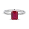 Thumbnail Image 3 of Emerald-Cut Lab-Created Ruby & White Lab-Created Sapphire Hidden Halo Ring Sterling Silver