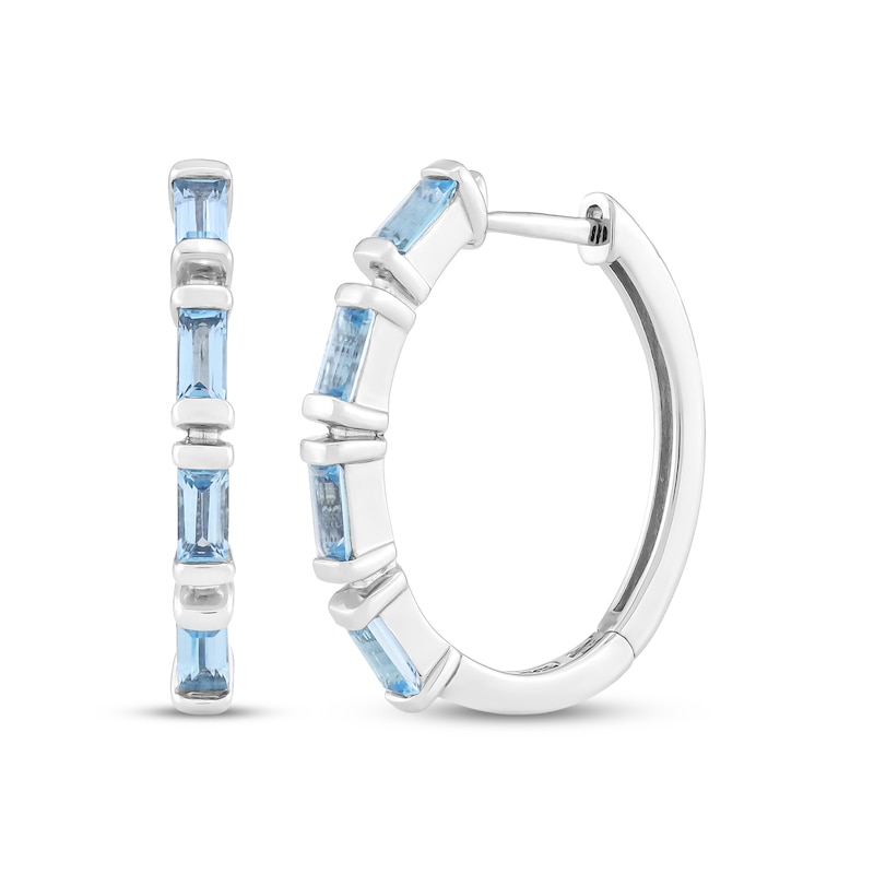 Main Image 1 of Baguette-Cut Swiss Blue Topaz Hoop Earrings Sterling Silver