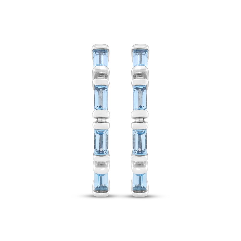 Main Image 2 of Baguette-Cut Swiss Blue Topaz Hoop Earrings Sterling Silver