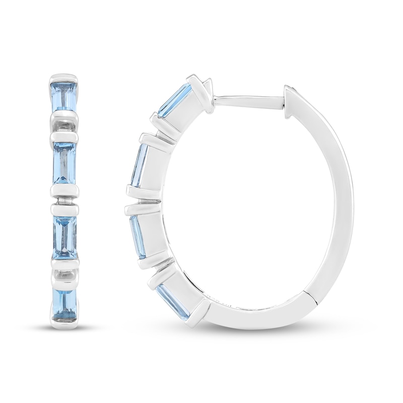 Main Image 3 of Baguette-Cut Swiss Blue Topaz Hoop Earrings Sterling Silver