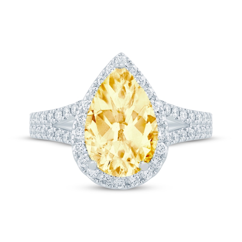 Main Image 4 of Monique Lhuillier Bliss Pear-Shaped Yellow & White Lab-Grown Diamond Engagement Ring 2-5/8 ct tw 18K White Gold