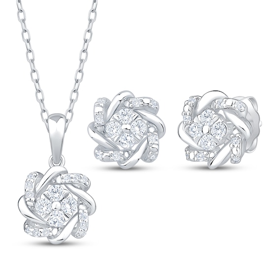 Diamond Wreath Halo Gift Set 3/8 ct tw Sterling Silver