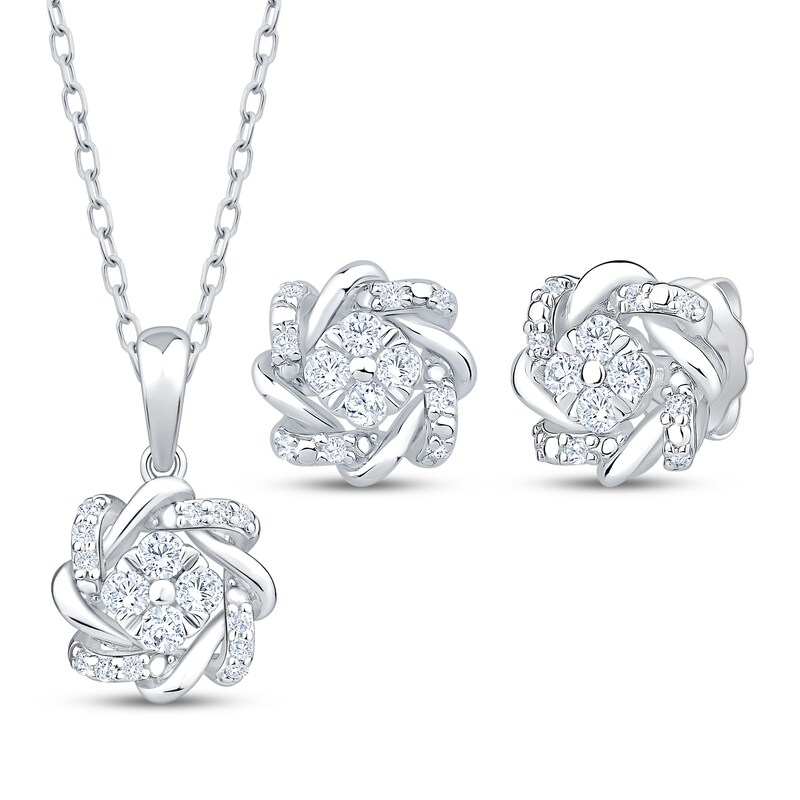 Main Image 1 of Diamond Wreath Halo Gift Set 3/8 ct tw Sterling Silver