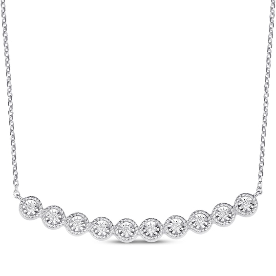 Diamond Circles Smile Necklace 1/10 ct tw Sterling Silver 19"