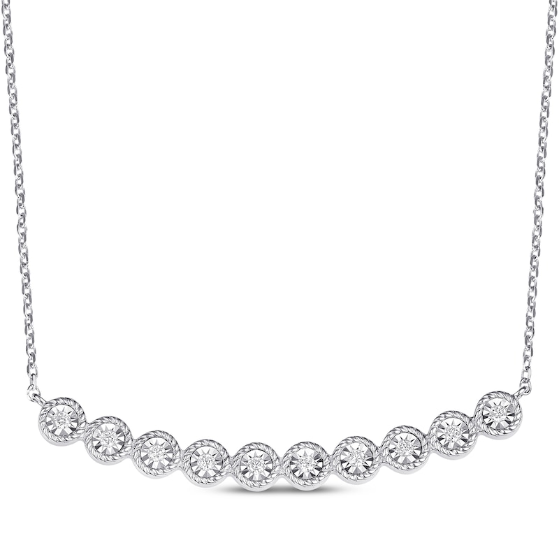 Main Image 1 of Diamond Circles Smile Necklace 1/10 ct tw Sterling Silver 19"