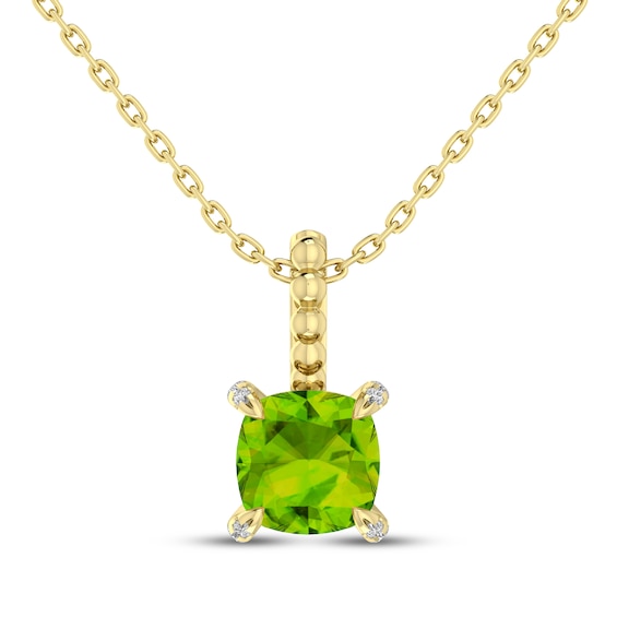 Cushion-Cut Peridot & Diamond Accent Necklace 10K Yellow Gold 18"