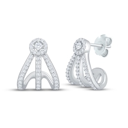 Diamond Three-Row J-Hoop Halo Earrings 1/3 ct tw Sterling Silver