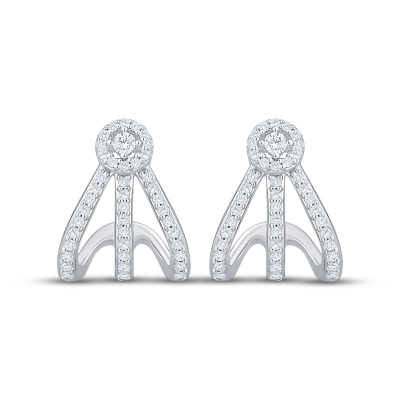 Main Image 2 of Diamond Three-Row J-Hoop Halo Earrings 1/3 ct tw Sterling Silver