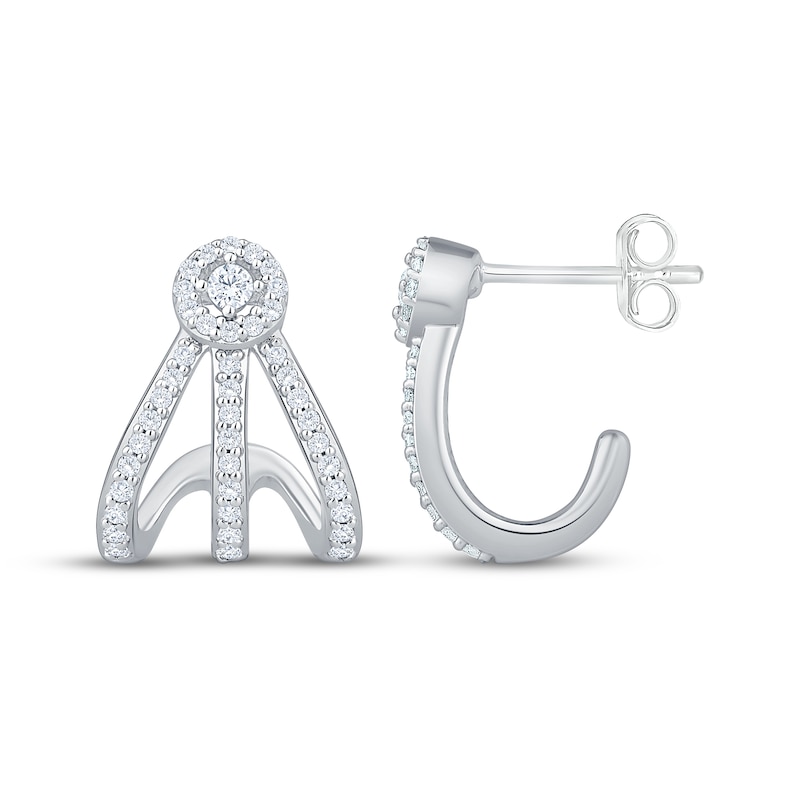 Main Image 3 of Diamond Three-Row J-Hoop Halo Earrings 1/3 ct tw Sterling Silver