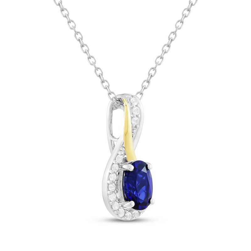 Main Image 2 of Oval-Cut Blue Lab-Created Sapphire & White Lab-Created Sapphire Necklace Sterling Silver & 10K Yellow Gold 18"