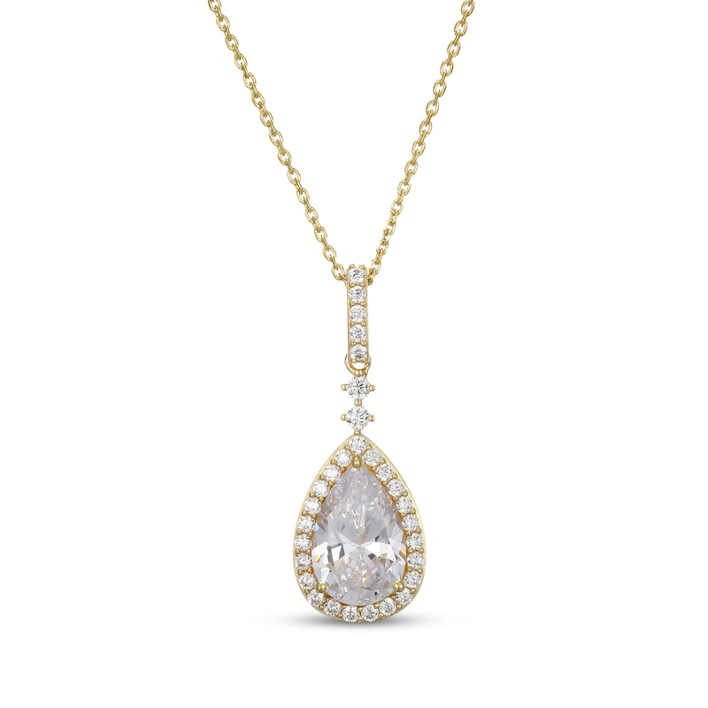 Main Image 1 of Pear-Shaped White Lab-Created Sapphire Drop Necklace 24K Yellow Gold Vermeil Sterling Silver 18"