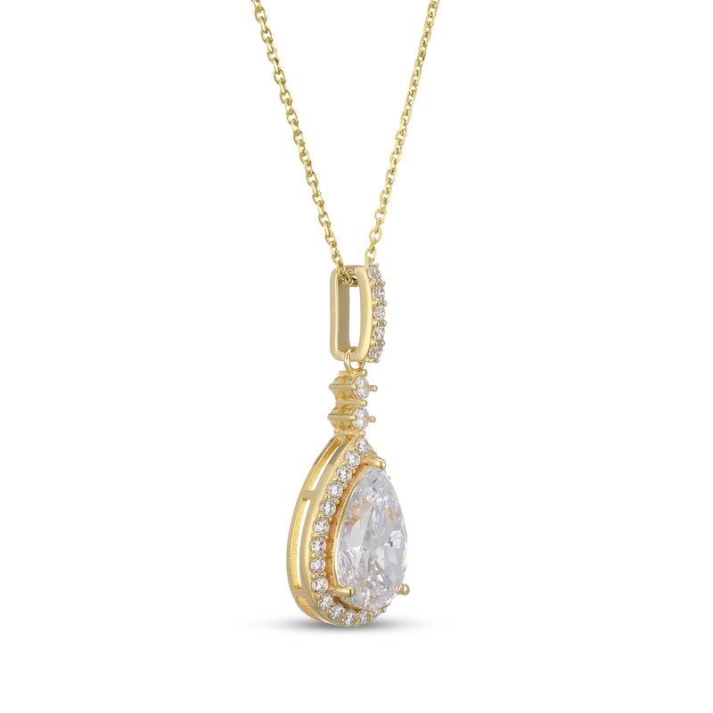 Main Image 2 of Pear-Shaped White Lab-Created Sapphire Drop Necklace 24K Yellow Gold Vermeil Sterling Silver 18"