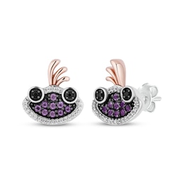 Disney Treasures Monsters, Inc. "Randall" Amethyst & Diamond Earrings 1/10 ct tw Sterling Silver & 10K Rose Gold
