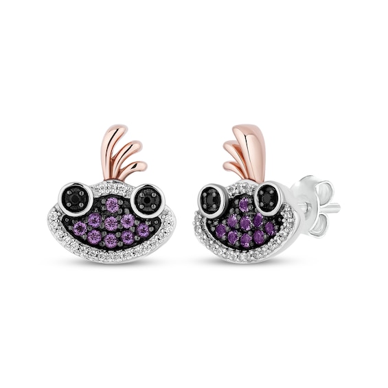 Disney Treasures Monsters, Inc. "Randall" Amethyst & Diamond Earrings 1/10 ct tw Sterling Silver & 10K Rose Gold