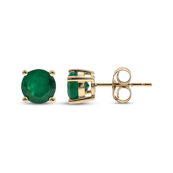 Natural Emerald Solitaire Earrings 10K Yellow Gold