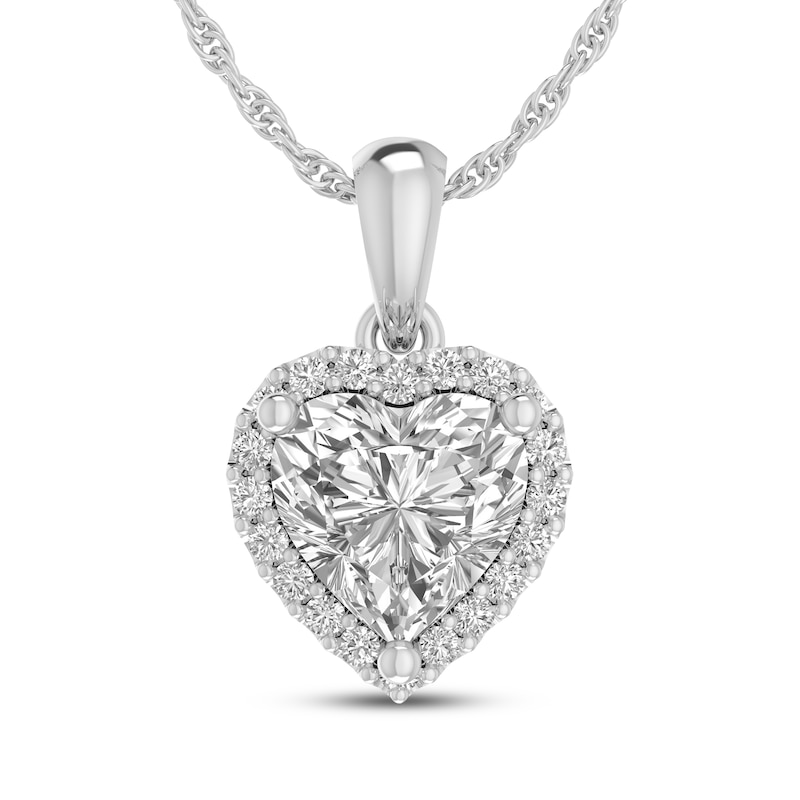 Main Image 1 of Heart-Shaped White Lab-Created Sapphire Halo Necklace Sterling Silver 18"