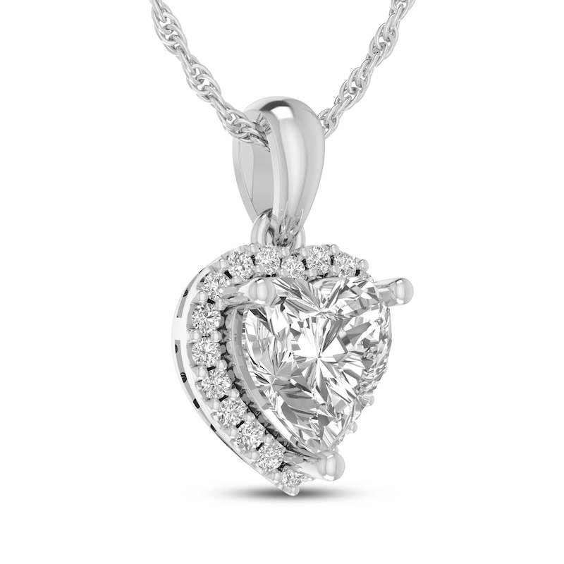 Main Image 2 of Heart-Shaped White Lab-Created Sapphire Halo Necklace Sterling Silver 18"